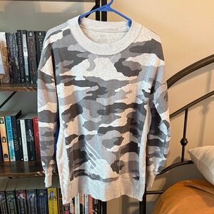 Oversized Aerie Camouflage Crewneck Sweater - Gray and White